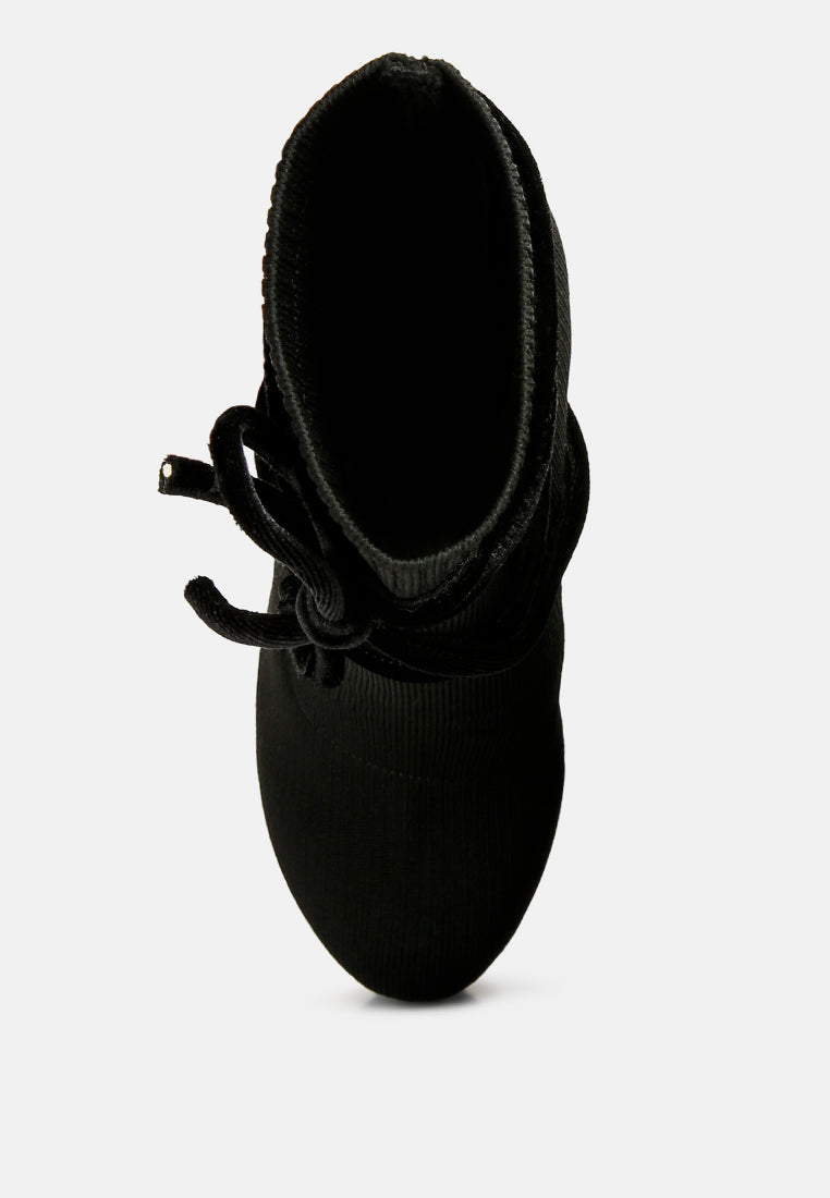 after pay high heel velvet knitted boot#color_black