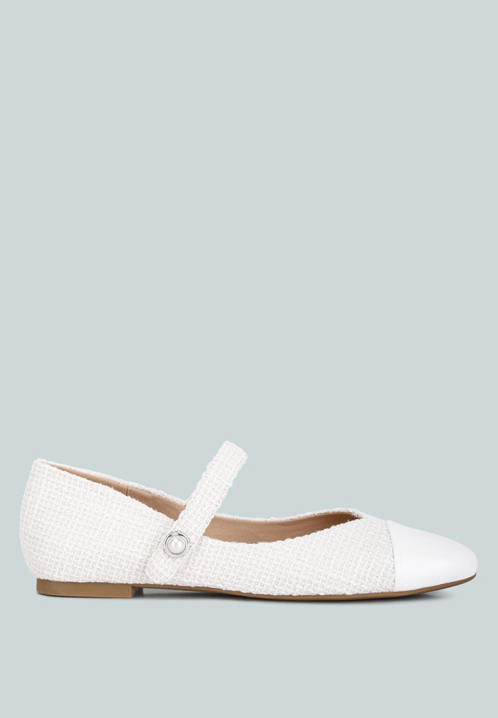 albi patent toe cap tweed mary janes in white#color_white