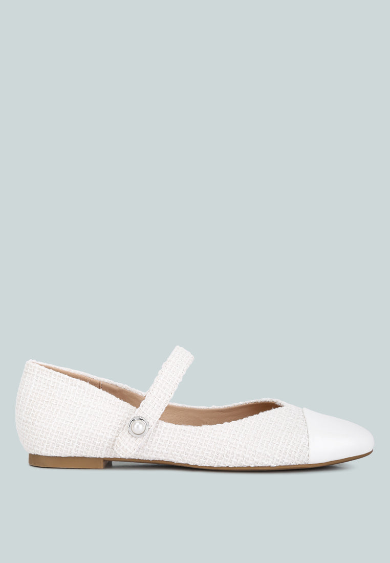 albi patent toe cap tweed mary janes in white by rag#color_white