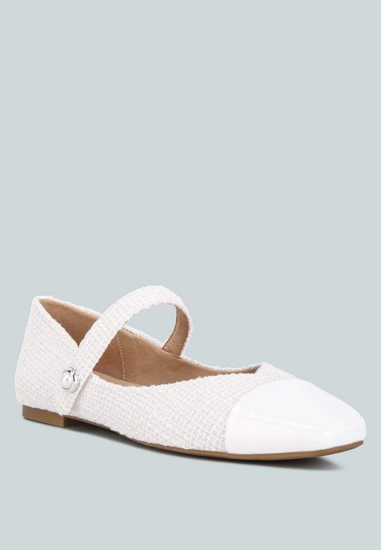 albi patent toe cap tweed mary janes in white#color_white