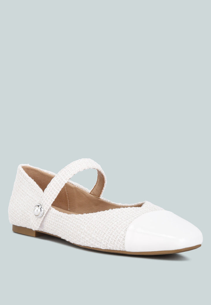 albi patent toe cap tweed mary janes in white by rag#color_white