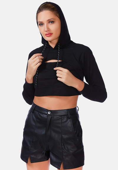 all relaxed front slit cropped hoodie#color_black