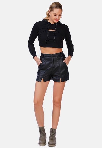 all relaxed front slit cropped hoodie#color_black