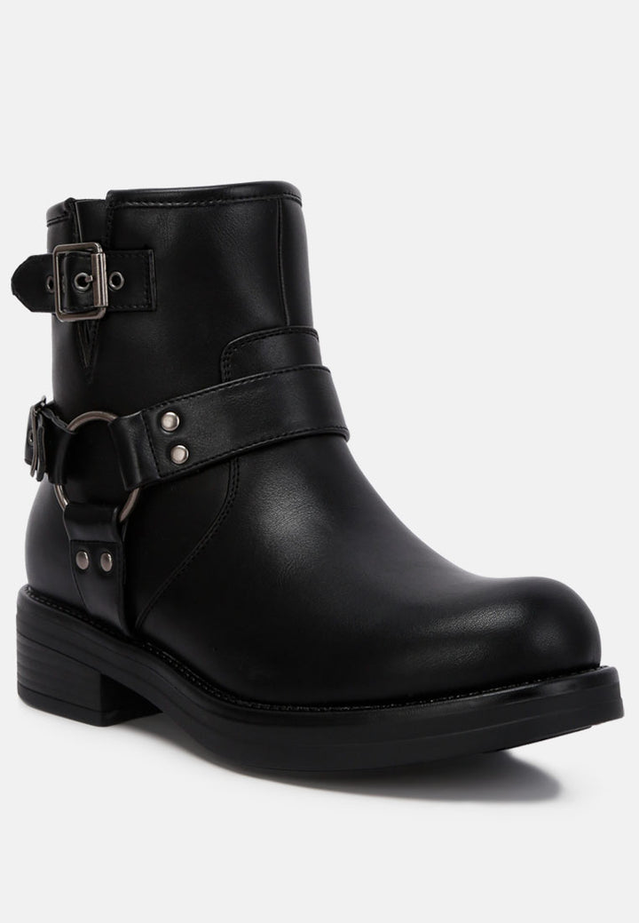 allux faux leather pin buckle boots#color_black
