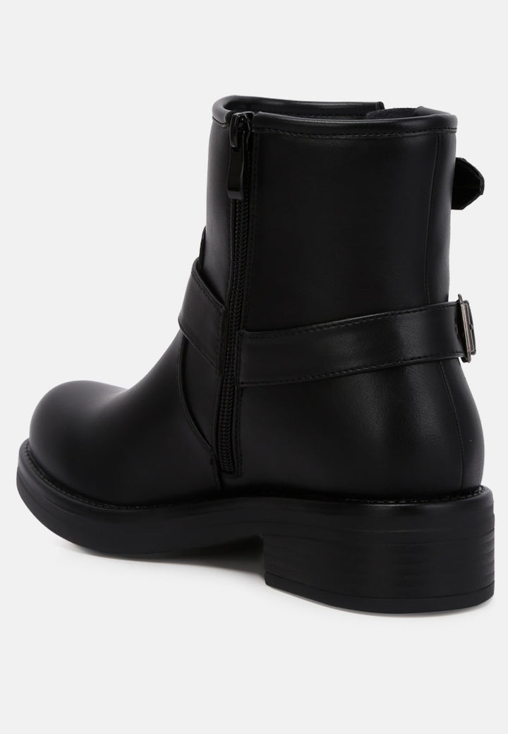 allux faux leather pin buckle boots#color_black