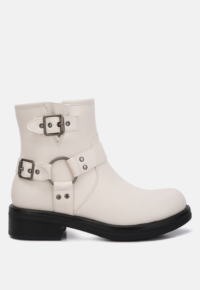 allux faux leather pin buckle boots#color_white