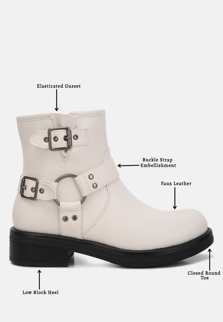 allux faux leather pin buckle boots#color_white