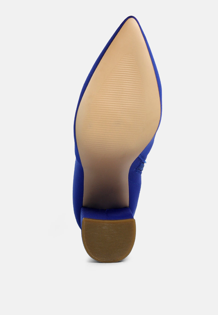 ankle lycra block heeled boots#color_blue