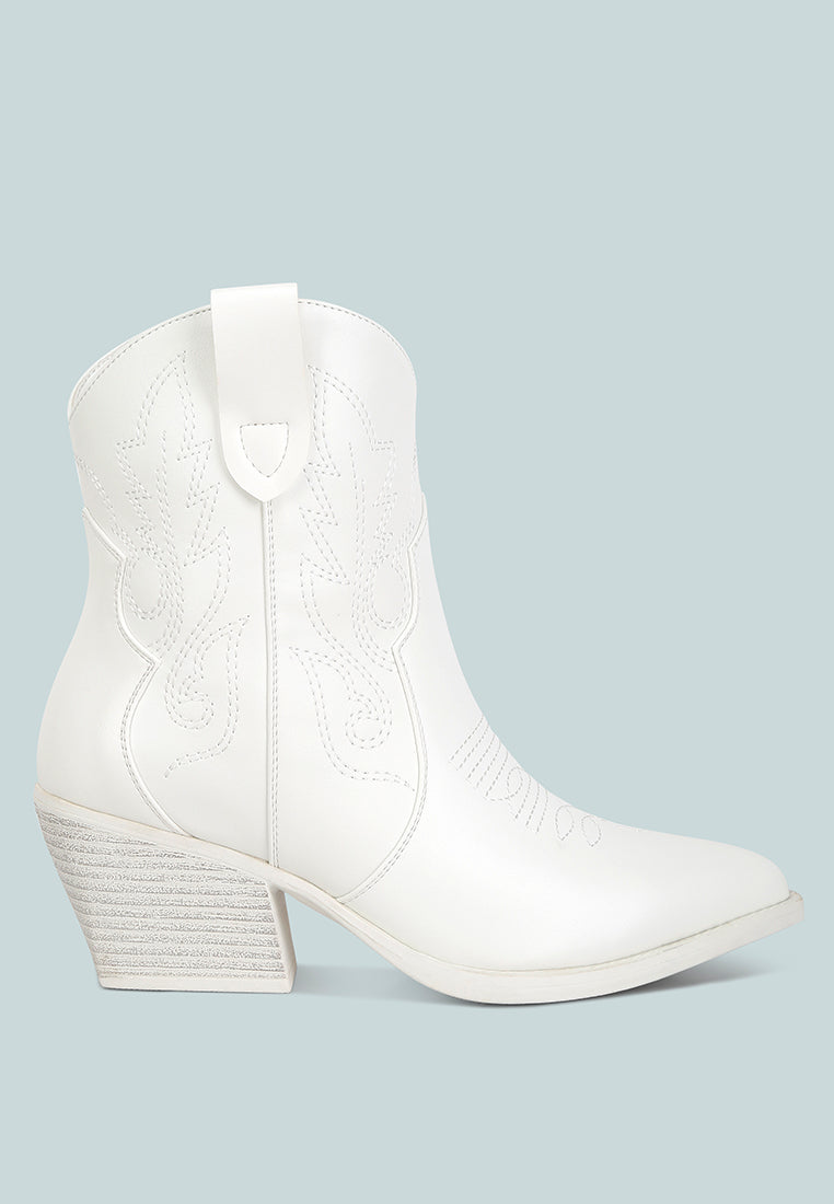 aries ankle length block heel cowboy boots#color_off-white