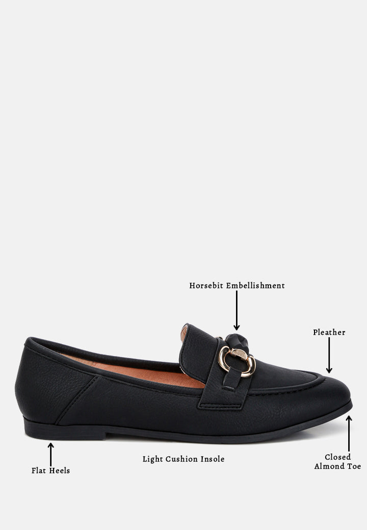 asher horsebit embellished raffia loafers#color_black