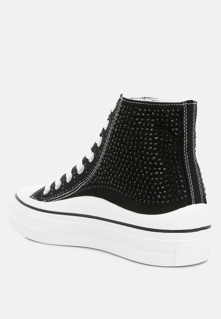 asuka rhinestone embellished ankle-length sneakers#color_black