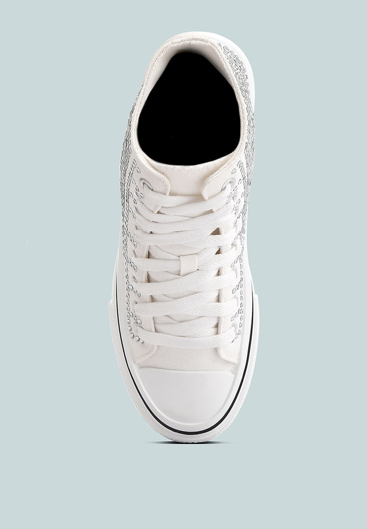asuka rhinestone embellished ankle-length sneakers#color_white