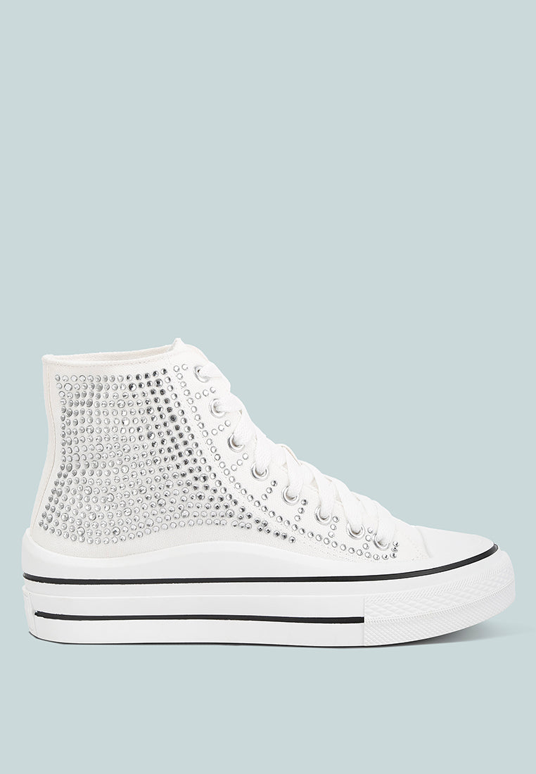 asuka rhinestone embellished ankle-length sneakers#color_white