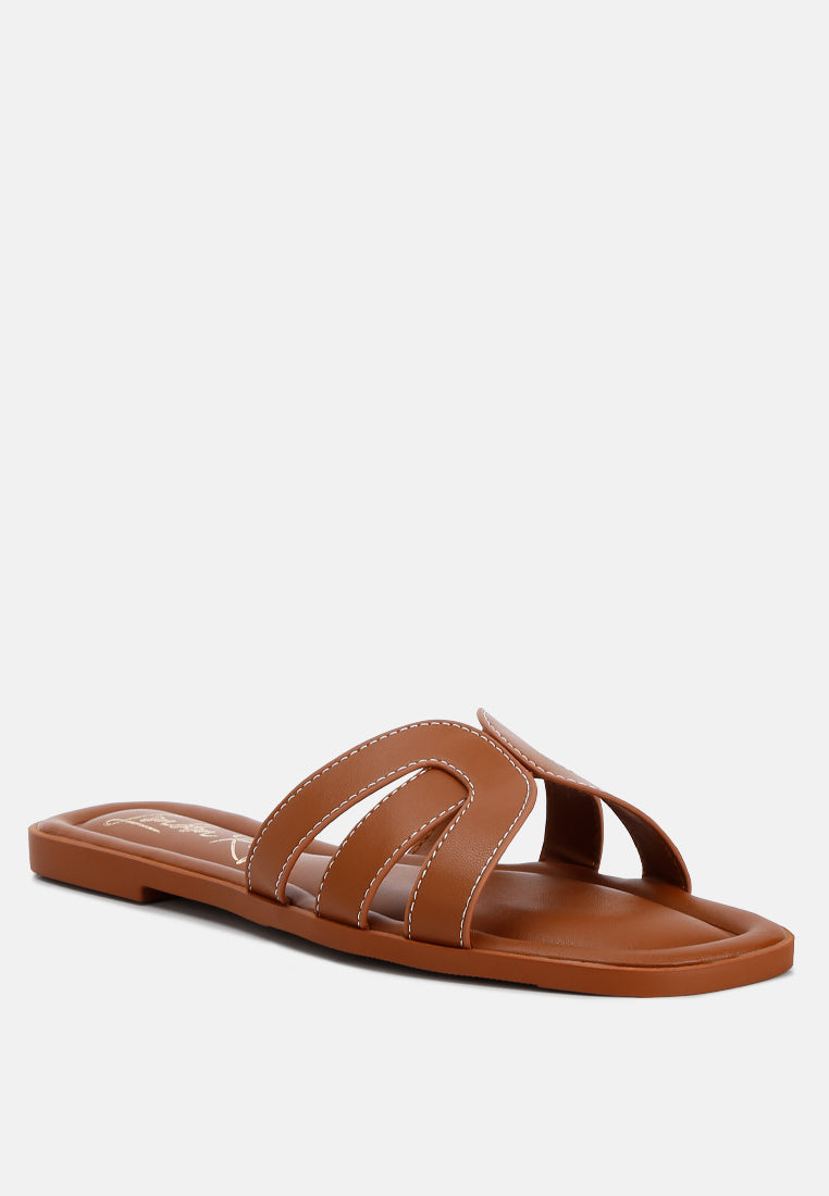 faux leather flat sandals by ruw color_tan