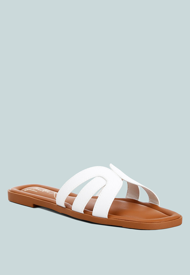 faux leather flat sandals by ruw color_white