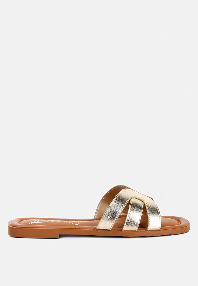 faux leather flat sandals by ruw color_gold