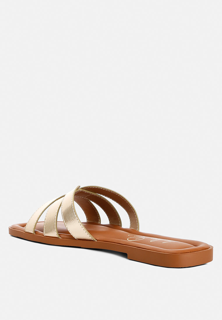 faux leather flat sandals by ruw color_gold