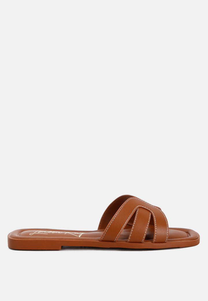 aura faux leather flat sandals#color_tan