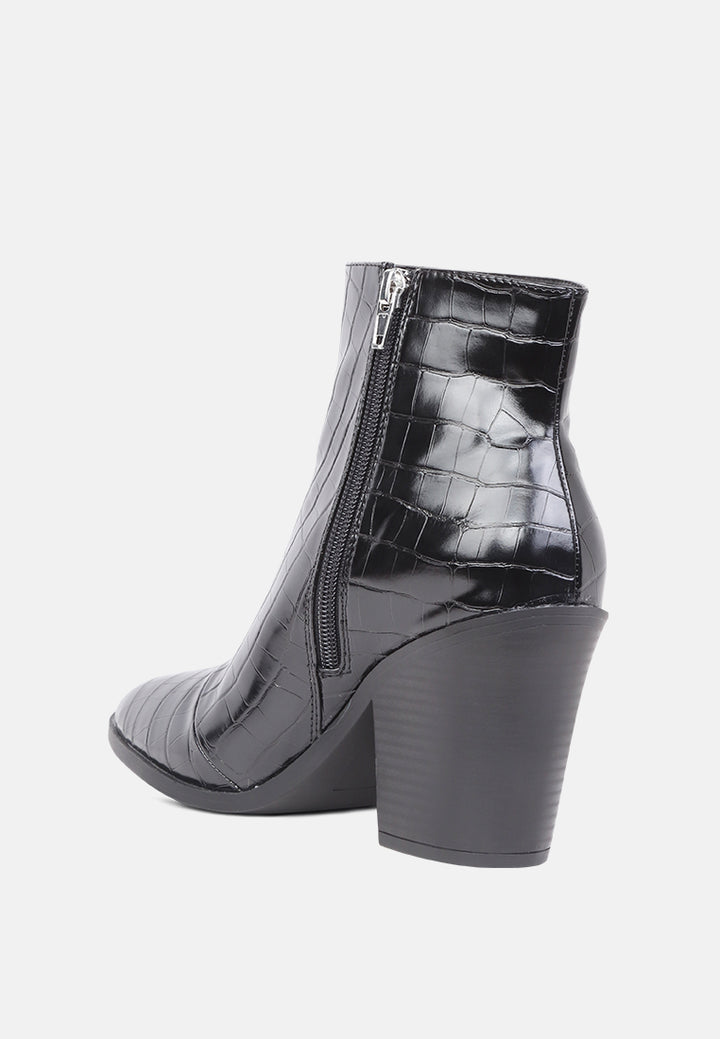 avishag snake skin print block stacked heel ankle boots#color_black