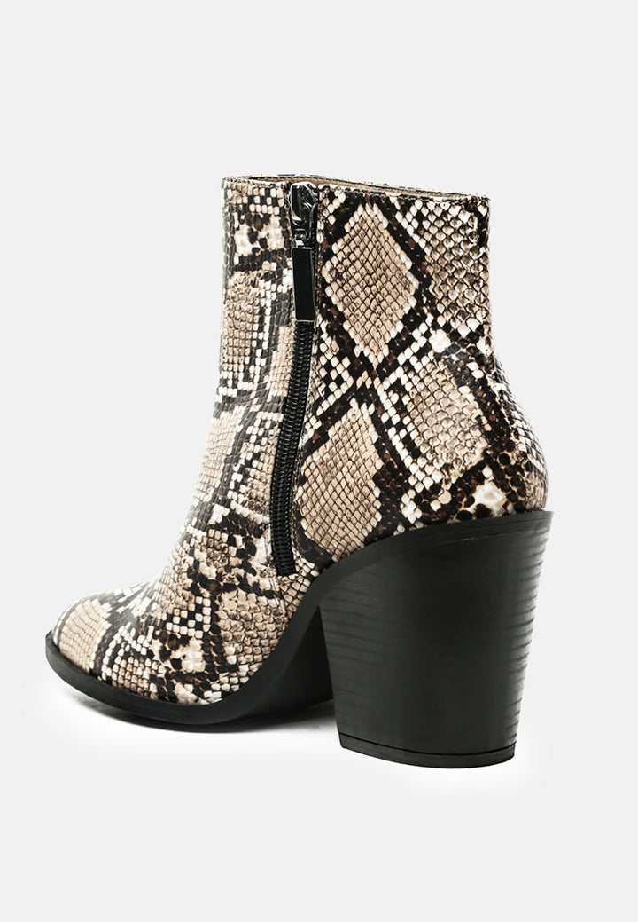 avishag snake skin print block stacked heel ankle boots#color_natural