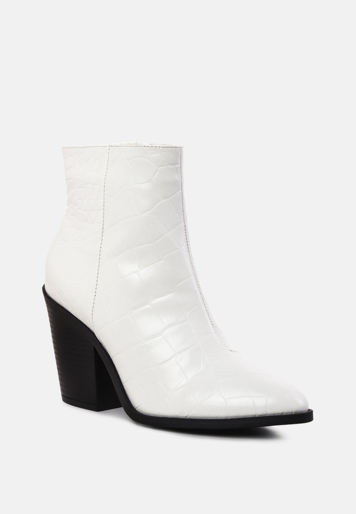 avishag snake skin print block stacked heel ankle boots#color_white