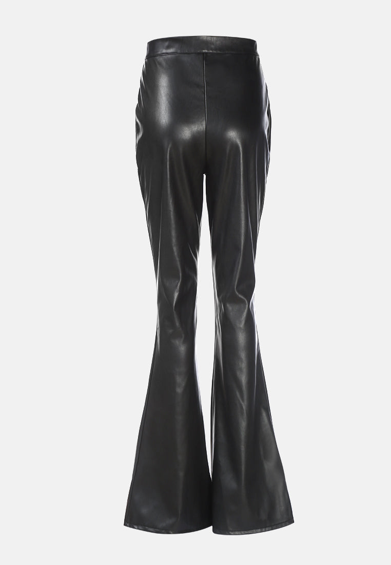 faux leather high waist flared trousers#color_black