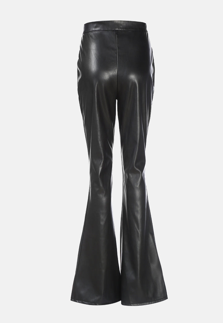 faux leather high waist flared trousers#color_black