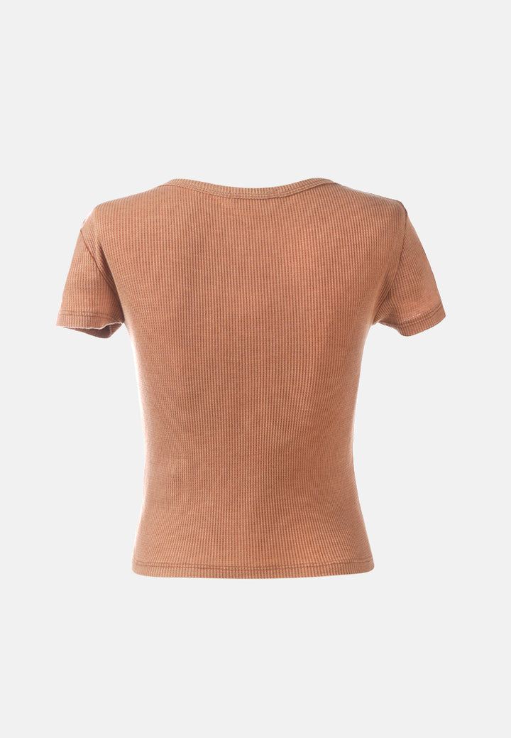 solid button up knitted top#color_brown