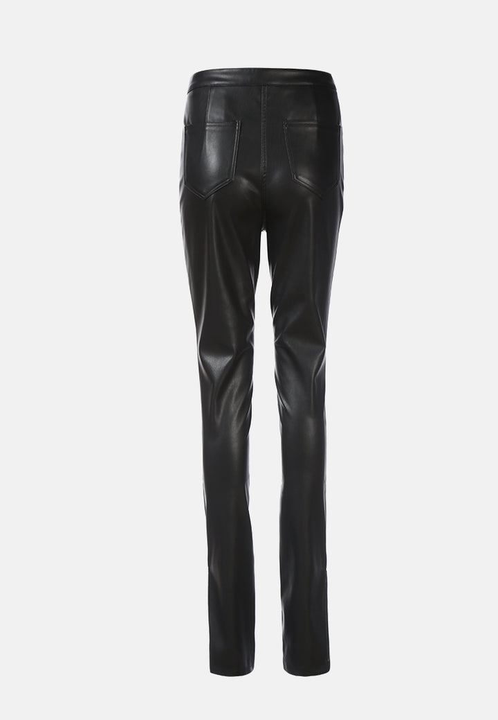 faux leather high waist split hem trouser#color_black