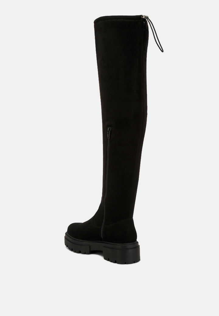 babette drawstring detail knee high boots#color_black