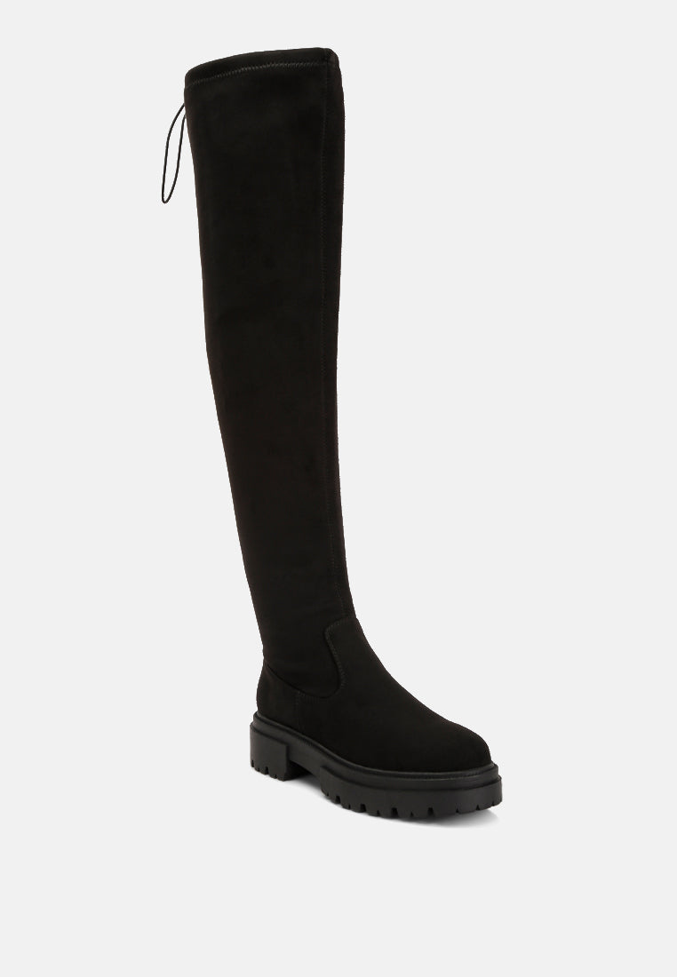 babette drawstring detail knee high boots#color_black