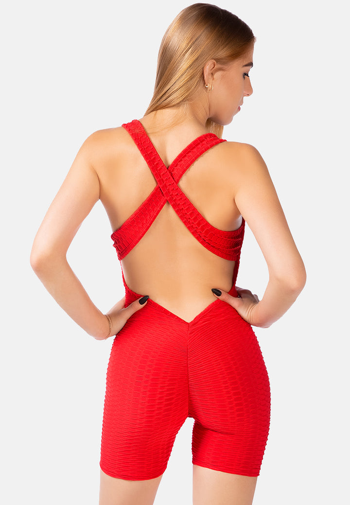 back cross strap yoga jumpsuit#color_burgundy