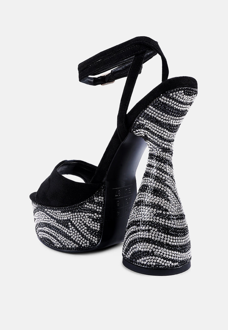 backstage rhinestone embellished ultra high platform sandals#color_black