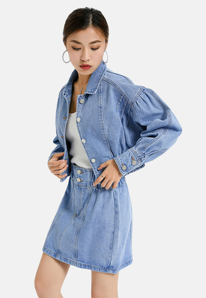 denim jacket and skirt co-ord set#color_light-blue