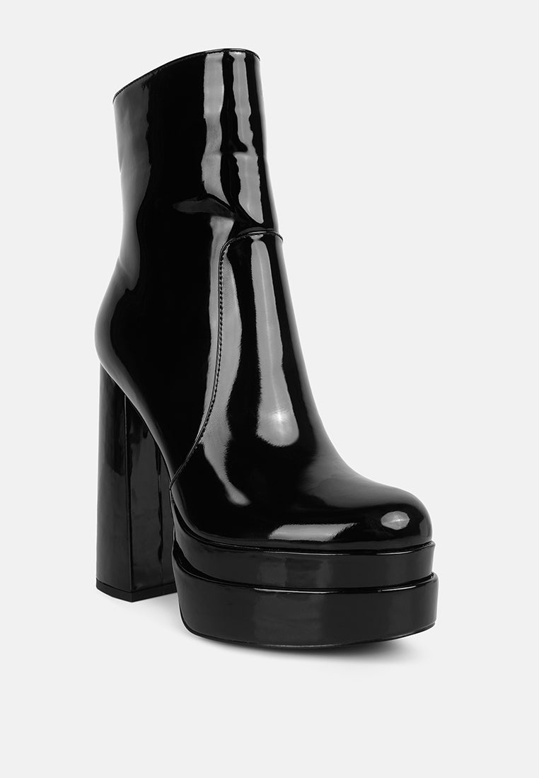 bander patent pu high heel platform ankle boots#color_black