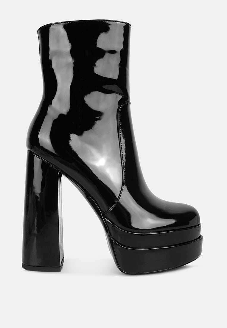 bander patent pu high heel platform ankle boots#color_black
