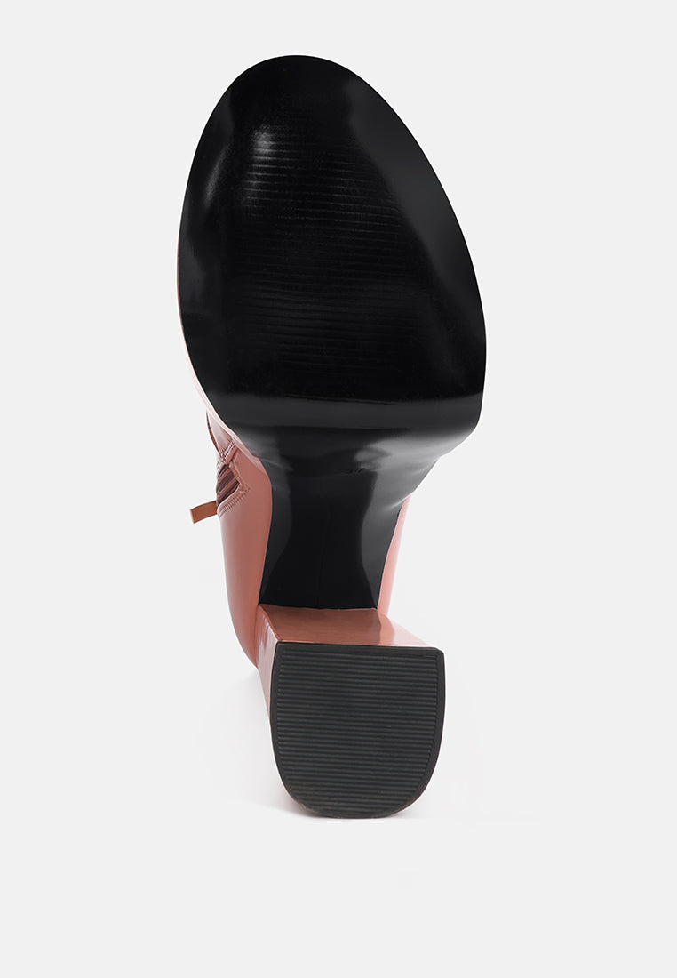 bander patent pu high heel platform ankle boots#color_pink