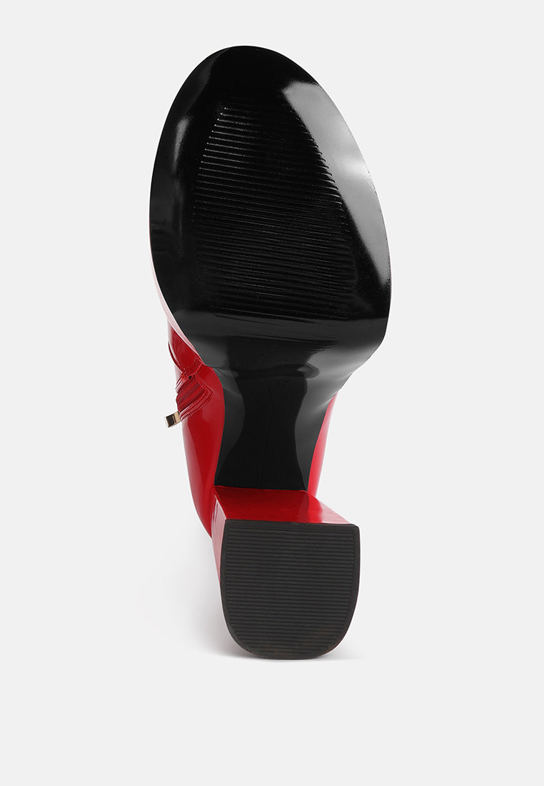 bander patent pu high heel platform ankle boots#color_red