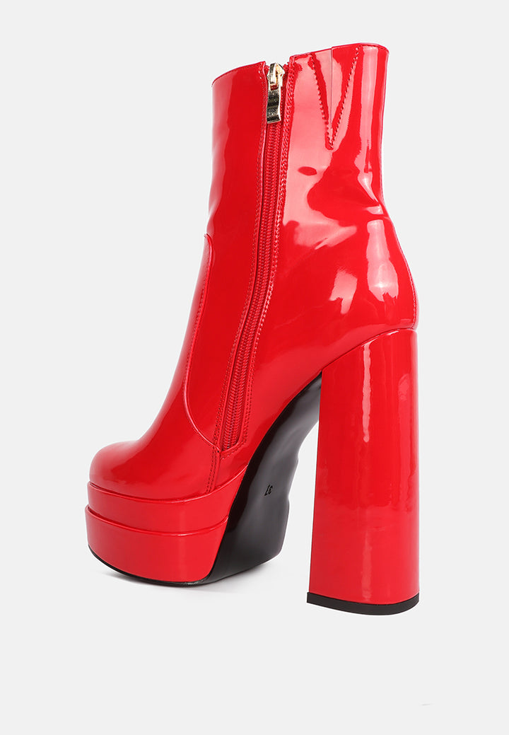 bander patent pu high heel platform ankle boots#color_red