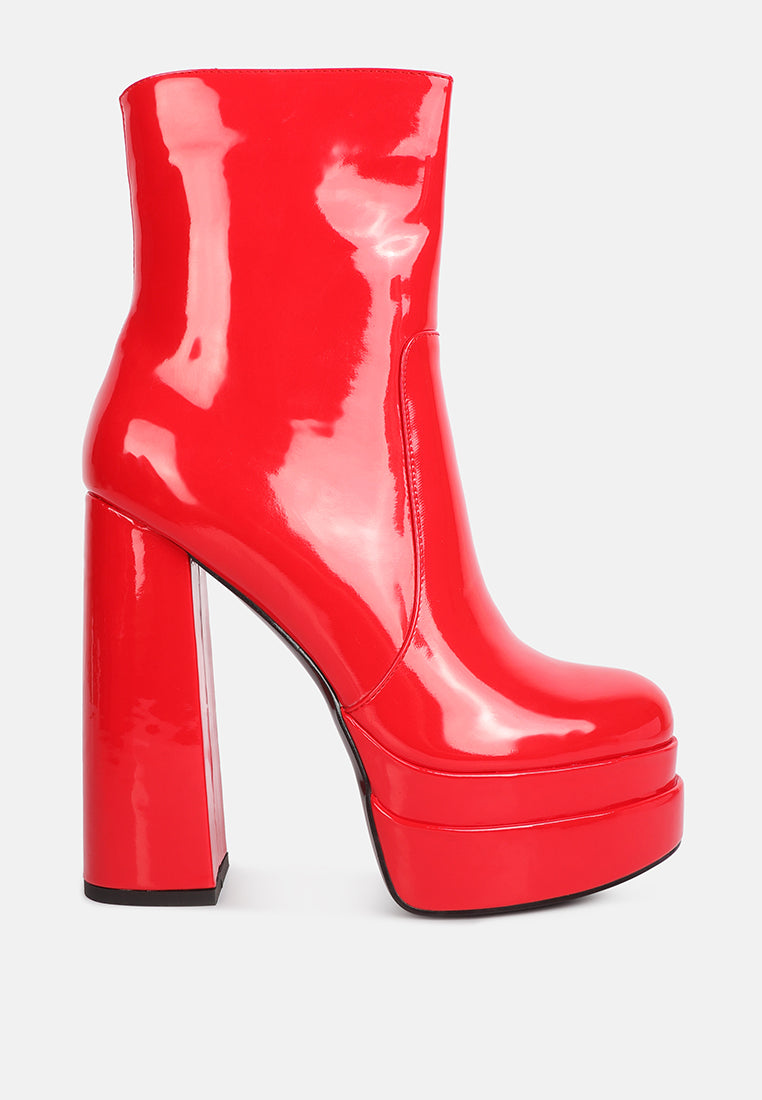 bander patent pu high heel platform ankle boots#color_red