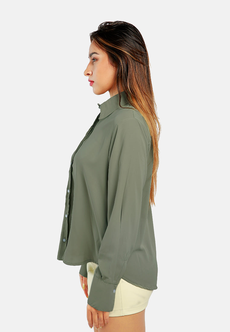 basic long sleeved collared shirt#color_sage green