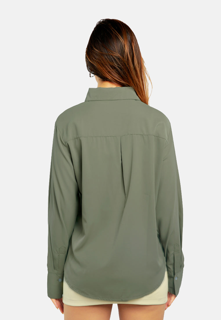 basic long sleeved collared shirt#color_sage green