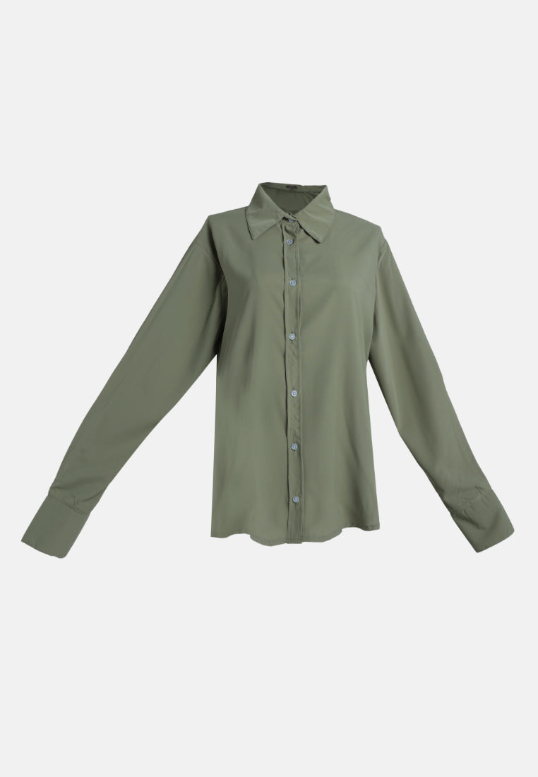 basic long sleeved collared shirt#color_sage-green