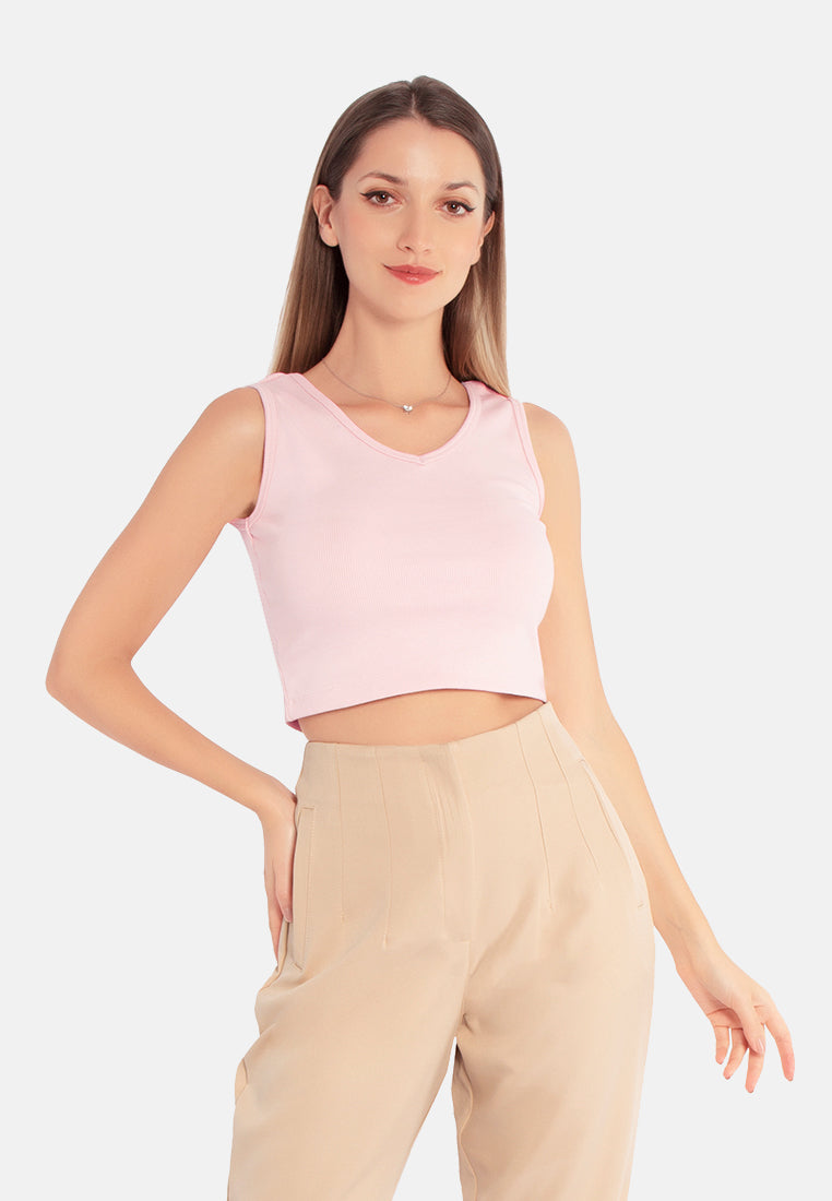 basic sleeveless short top#color_pink