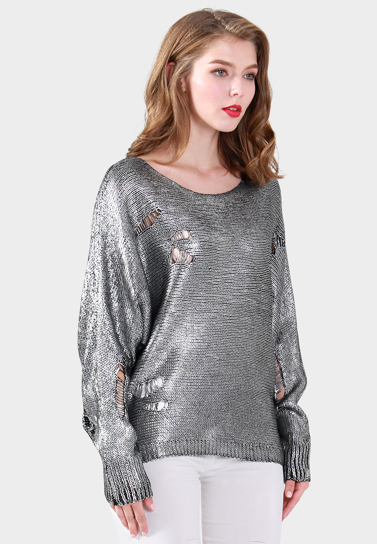 batwing full sleeve metallic sweater#color_silver