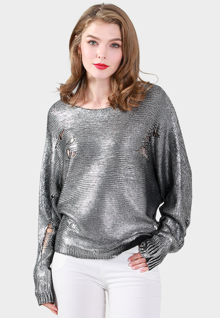 batwing full sleeve metallic sweater#color_silver