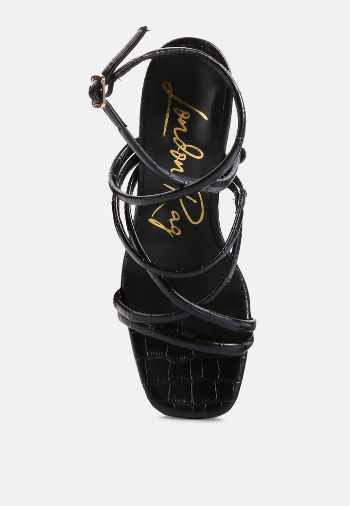 beam tips strappy chunky platform high heel sandals#color_black