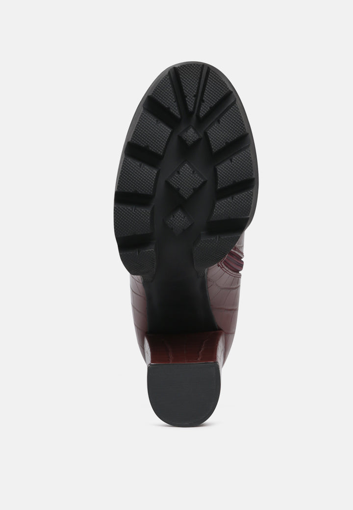 beatriz croc print block heel ankle boots#color_dark-brown