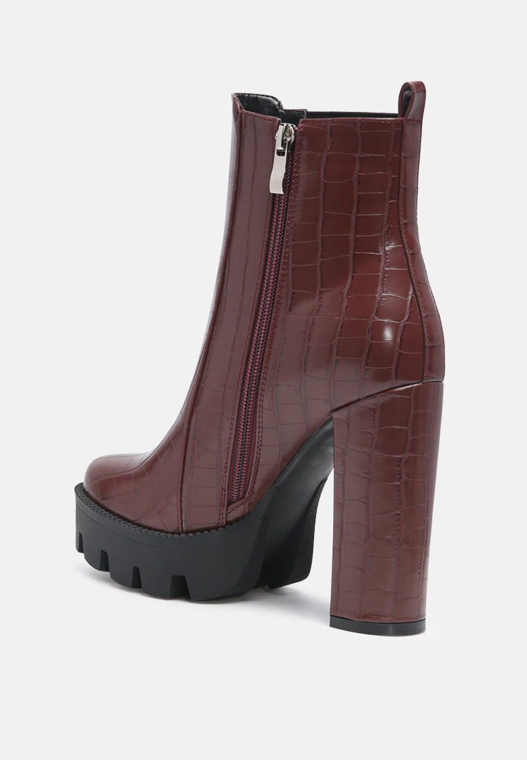 beatriz croc print block heel ankle boots#color_dark-brown