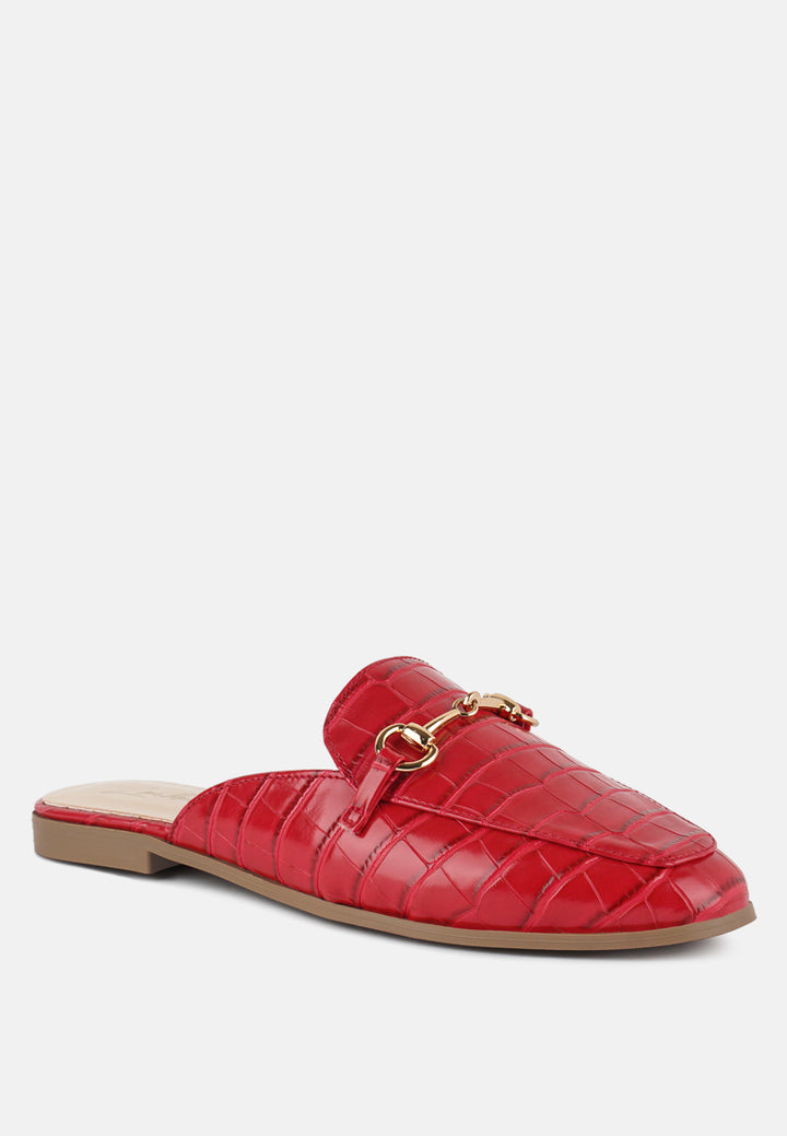 begonia buckled faux leather croc mules#color_red